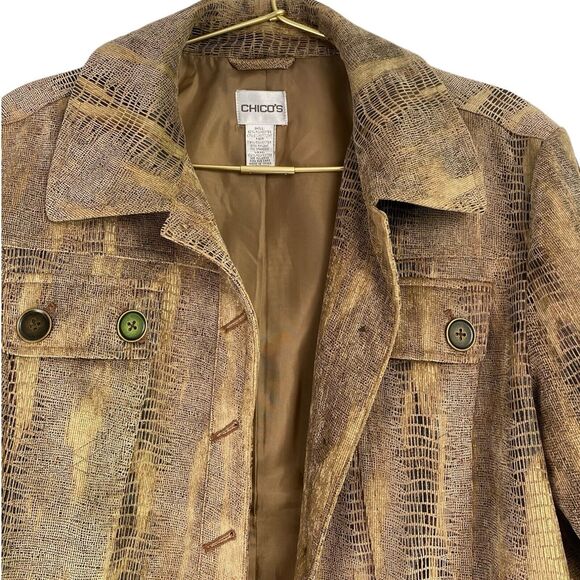Chico's Jacket Size 2 Faux Suede Animal Print Button Front Lined 546 - Picture 2 of 7